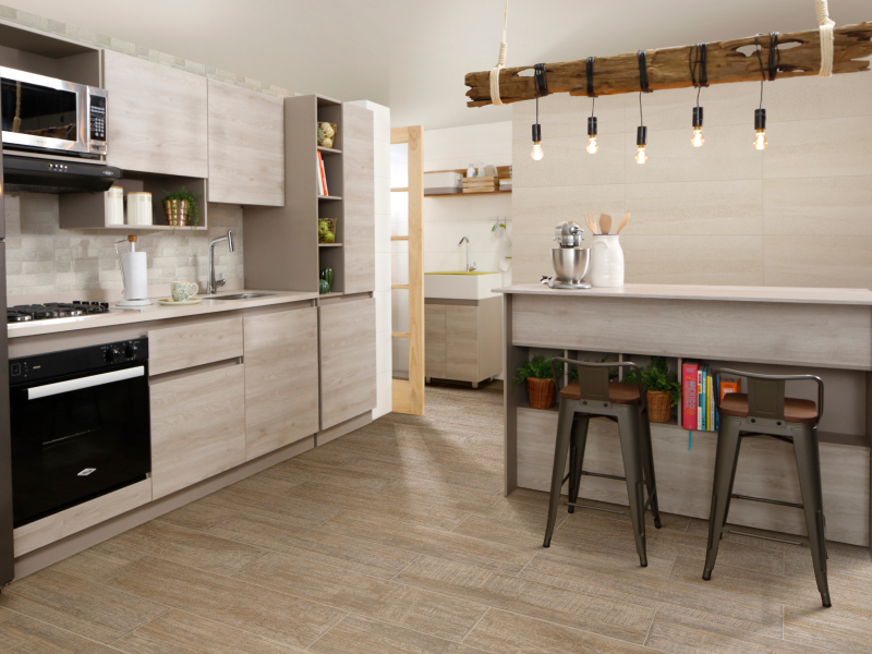 cocina provenza para espacios amplios con alacena y barra vista 1